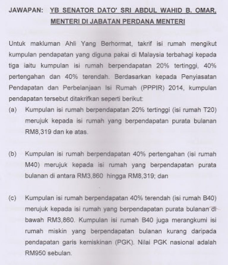 Maksud Kumpulan Pendapatan B40, M40 dan T20 | Azhan.co